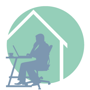 Computer desk with person