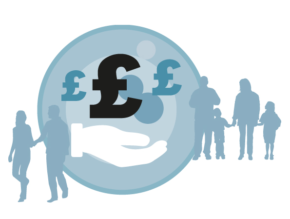 Blue graphic with hand and pound symbols