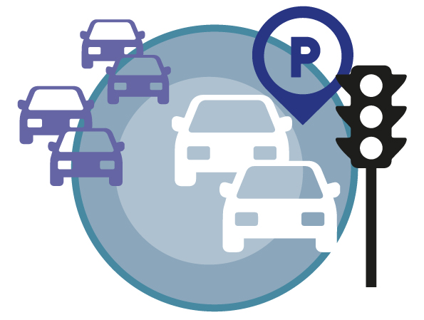 Blue graphic with cars